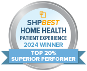 Circular award badge: ShopBest Home Health Integrated Experience 2024 Winner, with a blue ribbon declaring Top 20% Superior Performer.