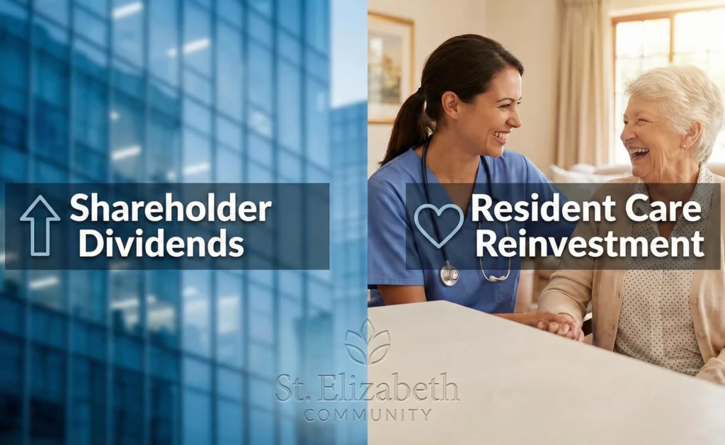 Comparison of for-profit versus non-profit senior care investment models.