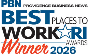 PBN Providence Business News Best Places to Work RI Awards 2026 Winner badge with bold blue 'BEST' and 'WORK', star outline, and red 'Winner 2026'.