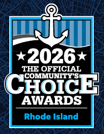 Badge for 2026 The Official Community Choice Awards Rhode Island, featuring an anchor emblem and bold blue typography.
